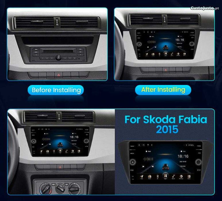Auto-rádio 9 Polegadas Android 14 Skoda Fabia 2015 a 2019