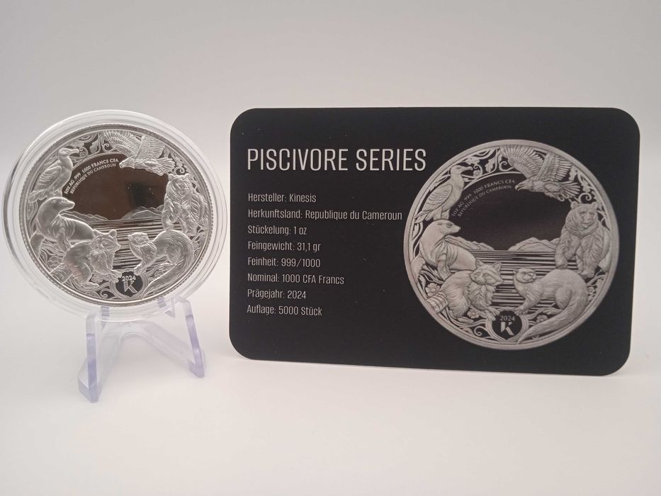 Видра 2024 Камерун 1000 франків / 1 унція срібло Ag 999 Пруф-лайк