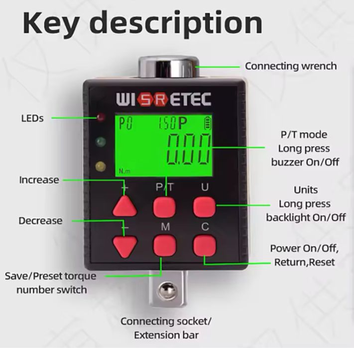 Chave dinanometrica digital alta precisão torque: 0.3-30nm