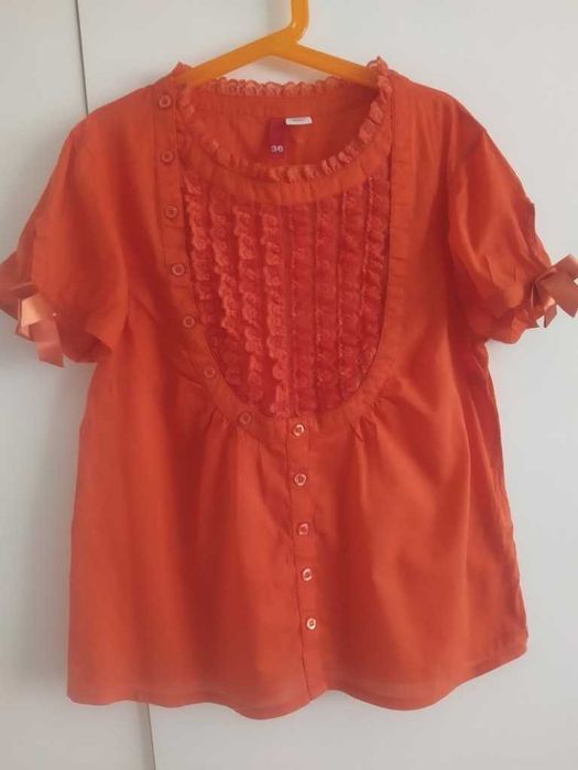 H&M bluzka pomarańczowa z koronką 36 S