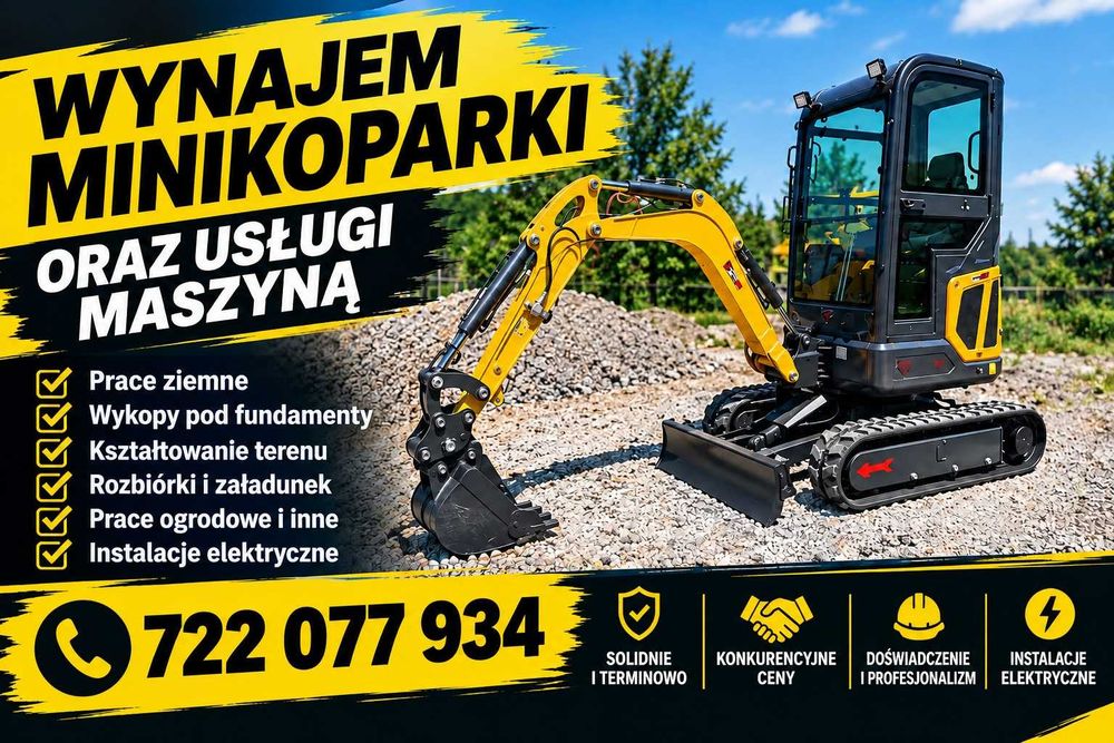 WYNAJEM MINIKOPARKI -300zł/doba I usługi minikoparką