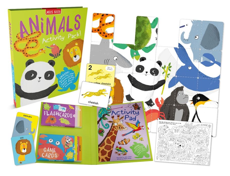 Animals Activity Pack! 3w1 fiszki karty do gry książka z łamigłówkami