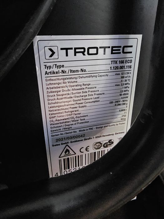 NEW.90м².Німецький осушувач повітря/осушитель воздуха Trotec TTK166ECO