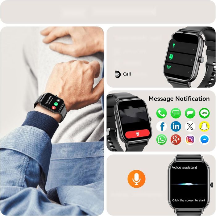 Smartwatch haulvean ip68 1,85 cala czujnik tętna spo2 android ios