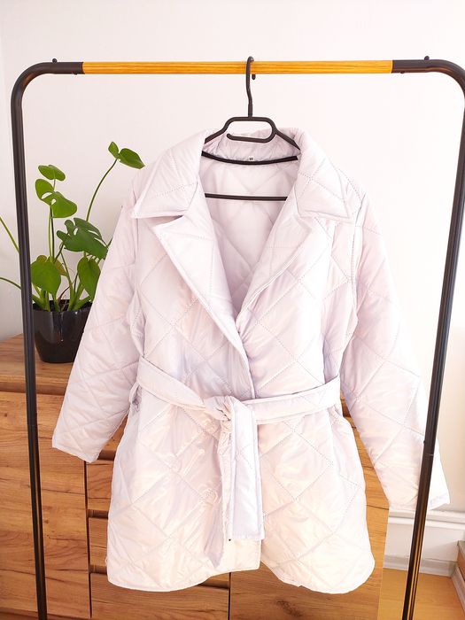 Kurtka przejściowa 46 48 pikowana pasek, kolor szary, połysk