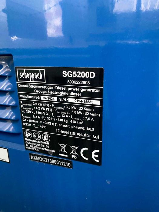 Генератор дизельний Scheppach SG5200D;  Scheppach DGS5500