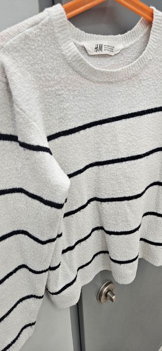 H&M sweter sweterek w pasy bialy 134/140