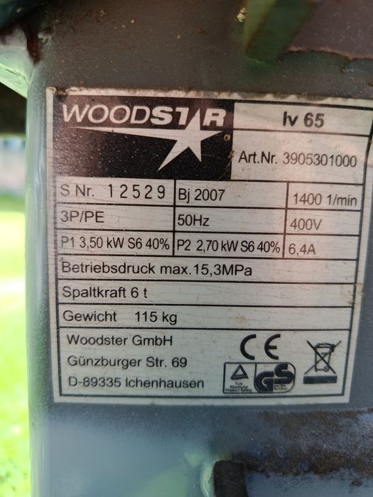 Łuparka do drewna. 6 Ton 380V
