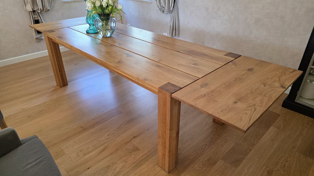 Stół z litego dębu 220x100 cm z dostawkami, piękny
