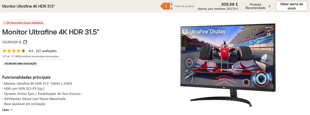 LG 32UR500K-B Monitor Ultrafine 4K HDR 31.5"