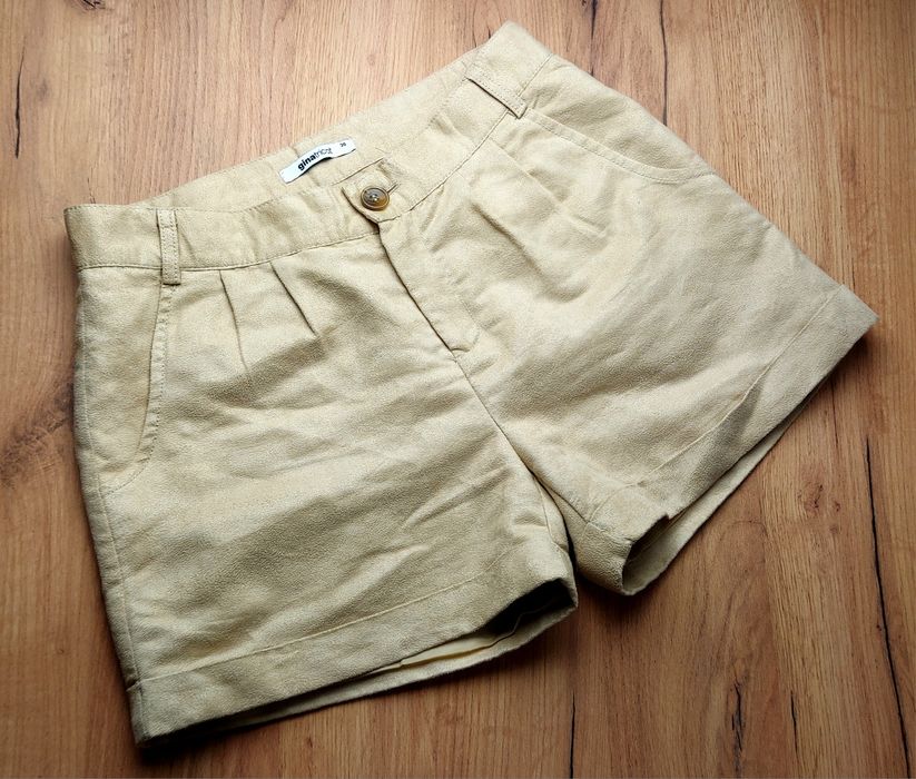 Beżowe  szorty letnie krótkie  z kieszeniami wysoki stan s