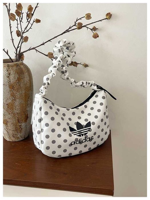 Жіноча сумка ADIDAS LEOPARD SMALL SHOULDER BAG / Сумка Адідас через плече з принтом горошок / жіноча біла сумочка Адидас