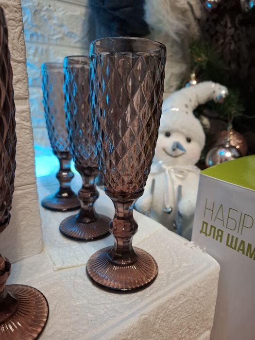 Набір келихів для шампанського з кольорового скла  180мл