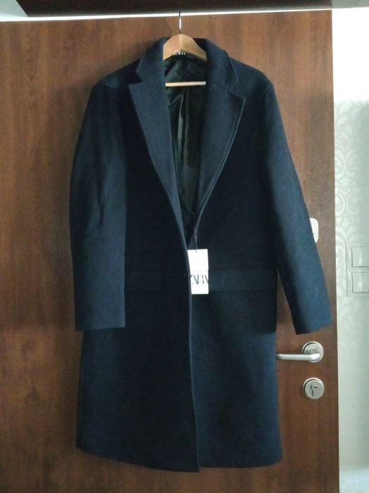 Zara nowy płaszcz męski 54% wełna M granatowy