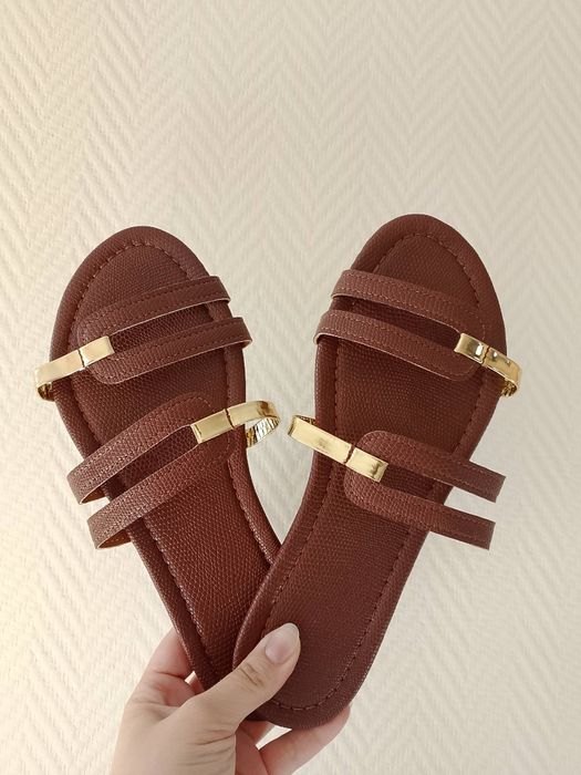 Klapki brąz złoto na lato klapki eleganckie