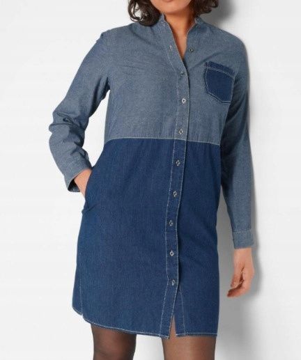 B.P.C sukienka koszulowa jeansowa dwukolorowa ze stójką r.38