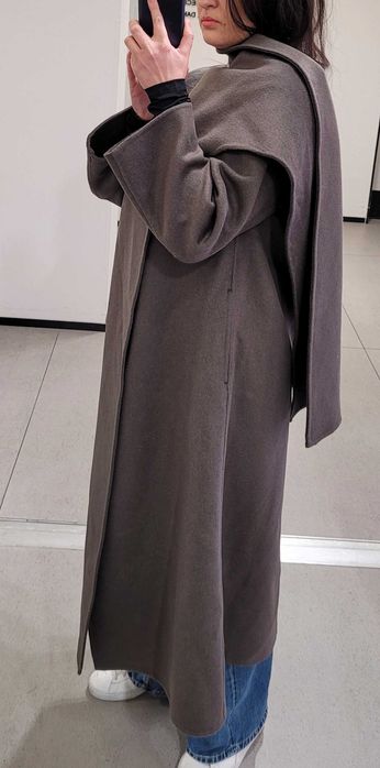 długi szary płaszcz z szalem Zara S 36 M 38 62%wełna wool luźny