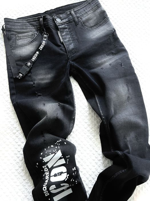Spodnie Dsquared2 czarno szare przetarcia dziury