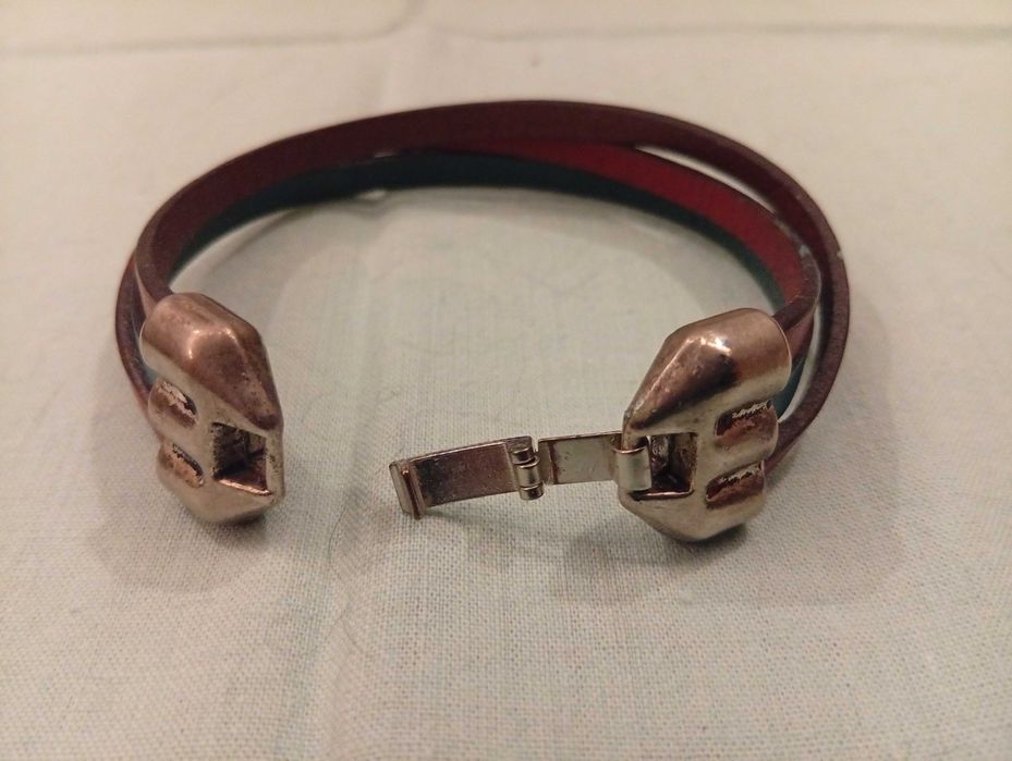 Pulseira tripla, verde, marron e mostarda
