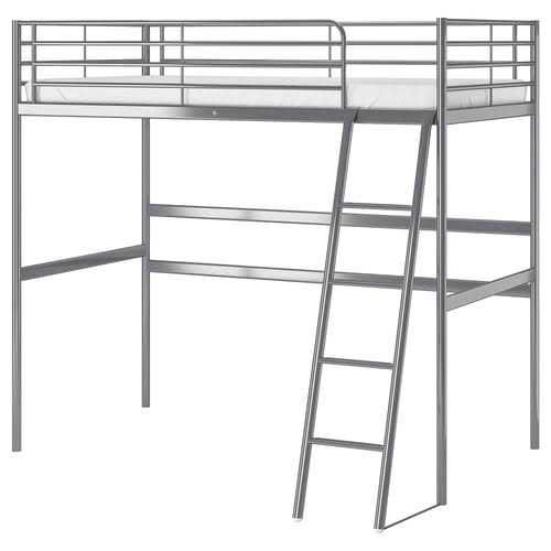 Cama Alta / Beliche Superior IKEA SVÄRTA (Cinza/Prata) com Tampo Secretária (Modelo descontinuado)