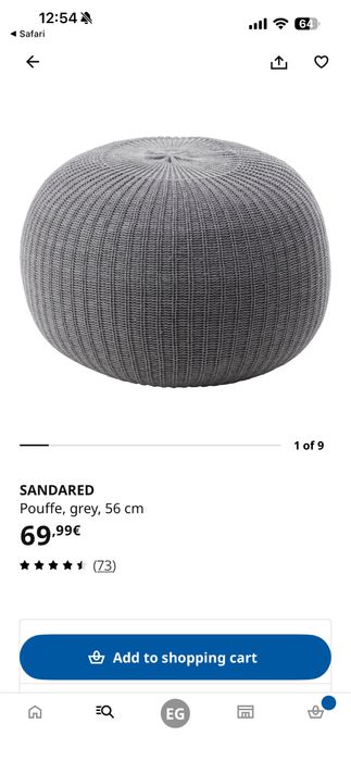 Pufe IKEA SANDARED cinzento 56cm