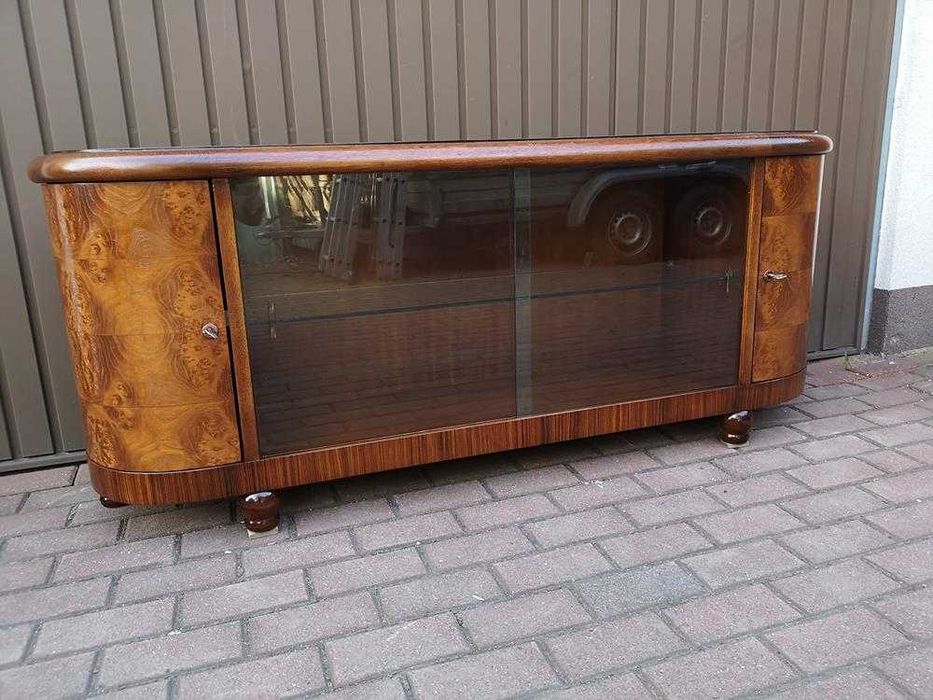 Komoda ART-DECO RTV Niska Orzech 170 Zgrabna Stara Antyk Po Renowacji.