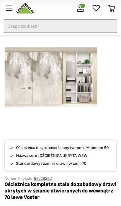 Drzwi ukryte do malowania 70 cm LEWE + ościeżnica | nowe | Kraków
