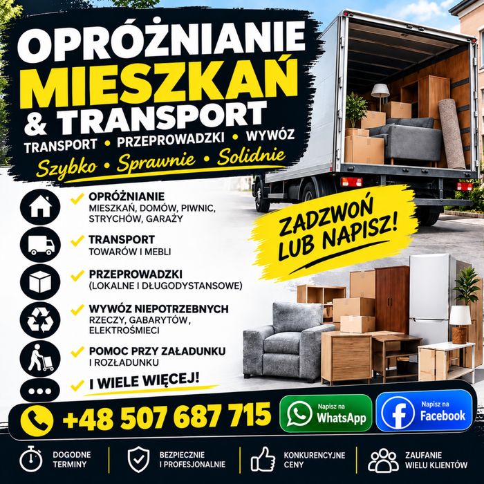 OPRÓŻNIANIE MIESZKAŃ, domów i lokali  – Wywóz i transport