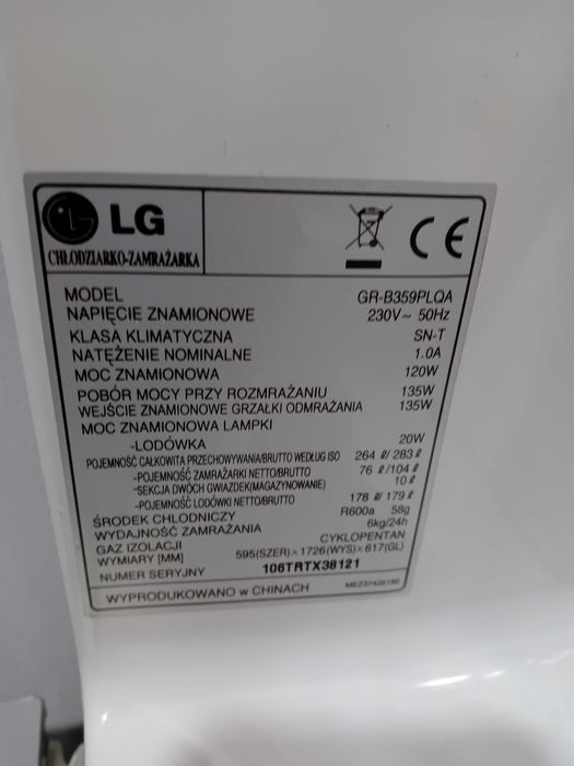 Chłodziarko zamrażarka lodówka LG