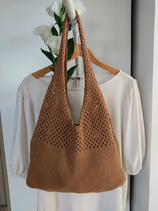 Letnia torba ażurowa brązowa boho szydełkowa