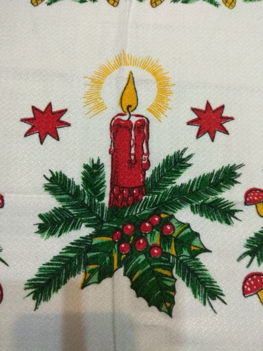 PRL Bawełniany obrus świąteczny