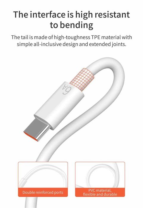 USB-кабель тип С, потужність - 66 Вт, ток - 6А, довжина-2м
