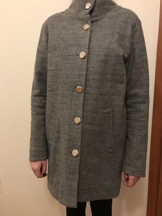 Szary płaszcz oversize z guzikami S M L