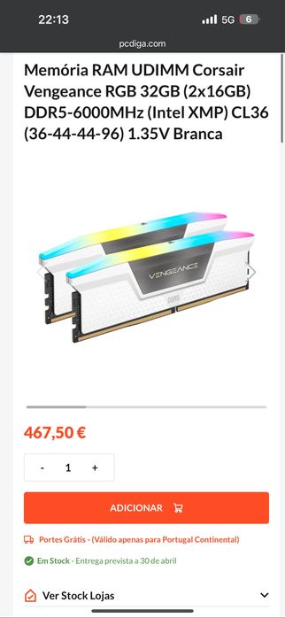 RAM Ddr5 corsair 32gb 6000mhz