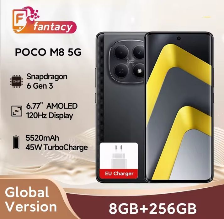 POCO M8 5G 8/256GB Black NFC Global  з блоком живлення