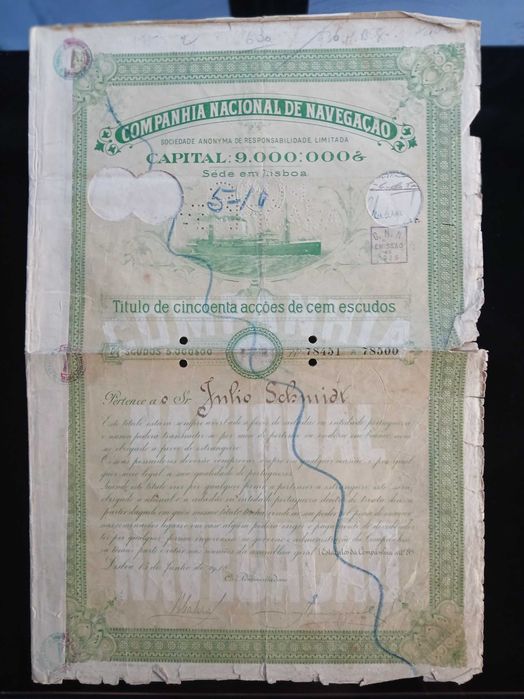Acções da Companhia Nacional de Navegação - 1918 / 1926