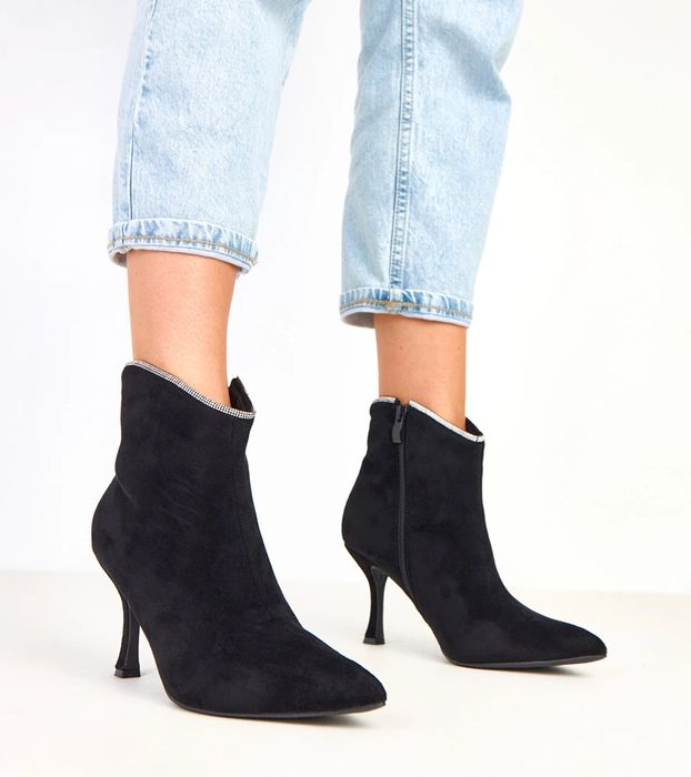 Czarne botki damskie z cyrkoniami Silvia