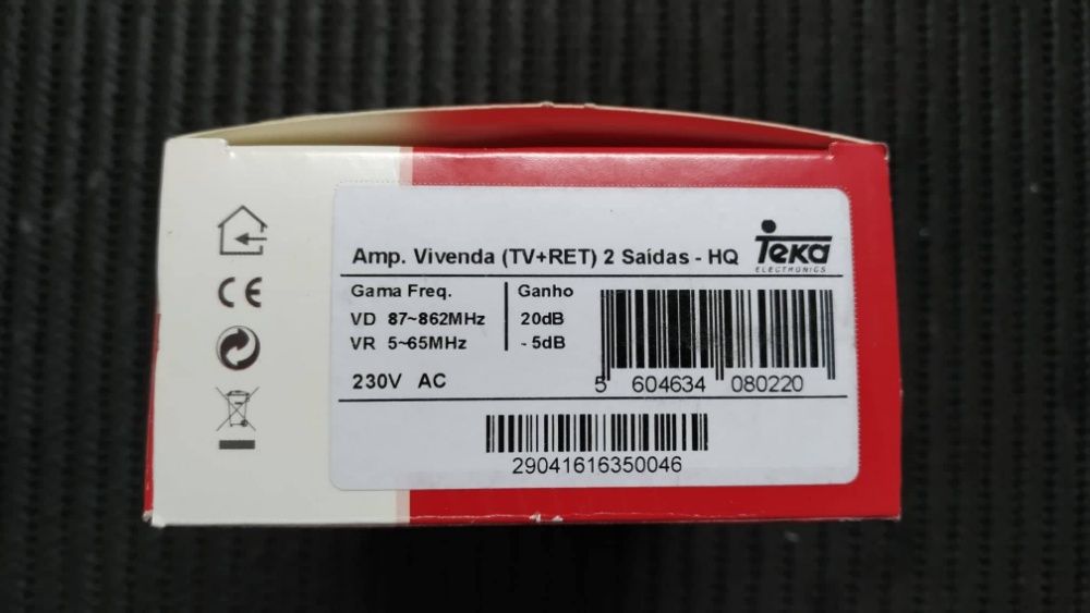 Amplificador de Sinal (TV + Ret) 2 Saídas 20dB - TEKA