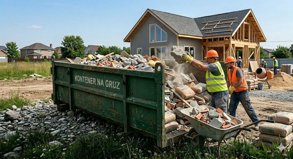 Wywóz gruzu, ziemi i odpadów budowlanych – kontener 8 m³ + kruszywa