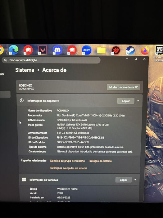 PORTÁTIL GAMER AORUS 15P XD | RTX 3070 8GB | i7-11800H | 32GB RAM | ECRÃ 300Hz