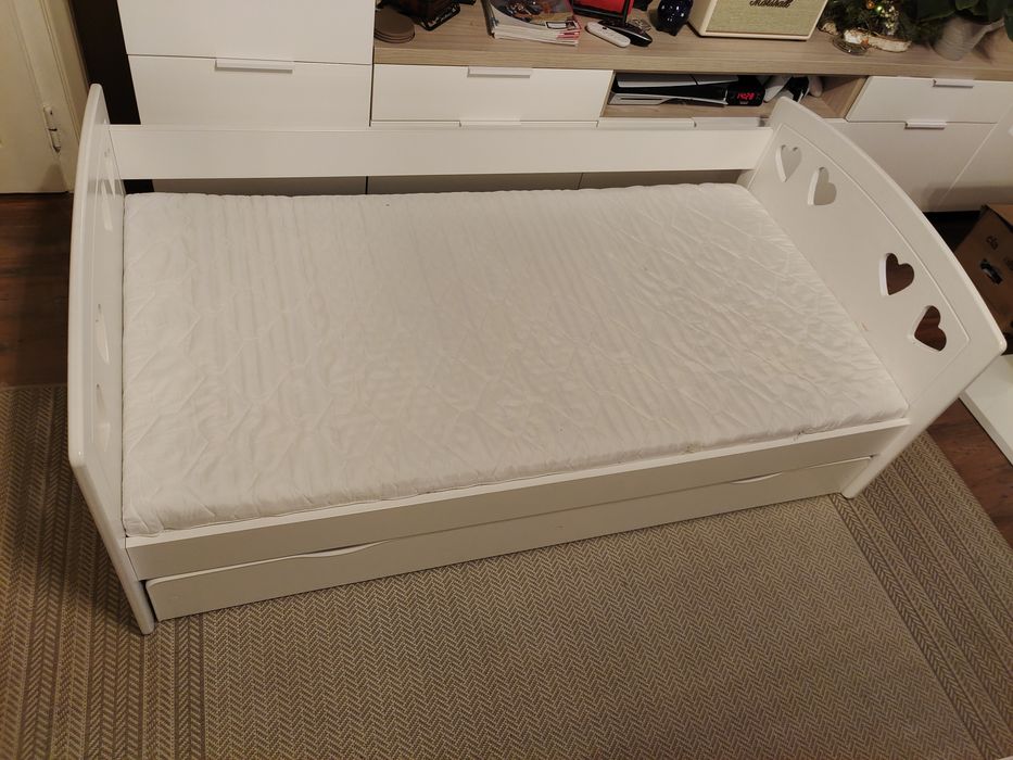 Łóżko dziecięce/młodzieżowe 160x80 białe z szufladą i materacem