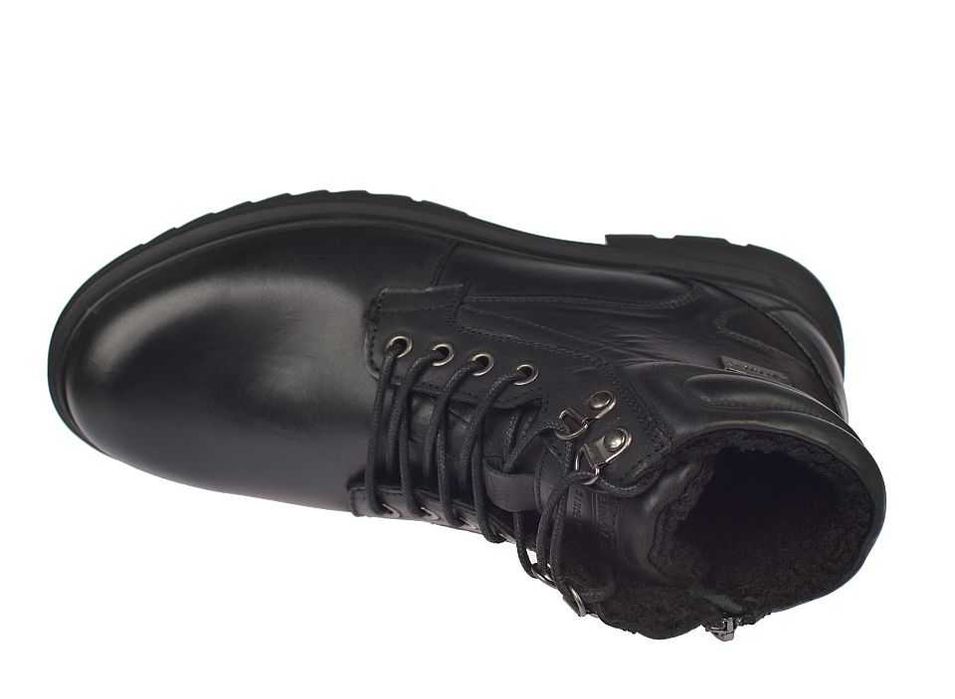 Skórzane trapery męskie trzewiki zimowe CY136 czarne ocieplane roz. 41