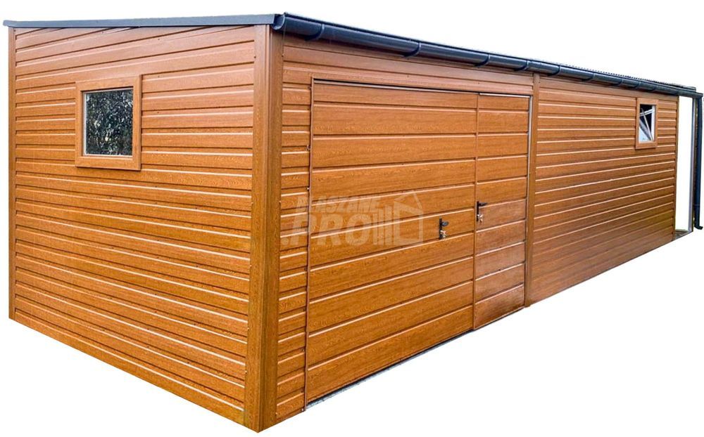 Garaż blaszany 3x7m wiata bram drewnopodobny  dach spad w przód  GP676