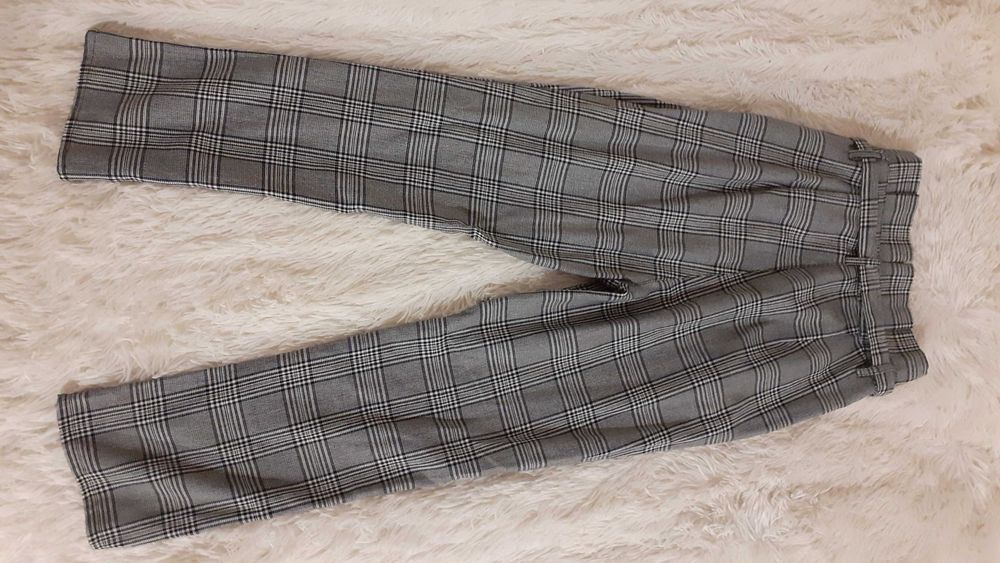 Spodnie w kratę paperbag z paskiem s