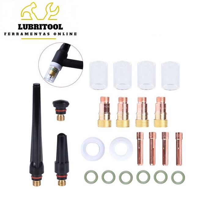 Kit 23Pcs TIG Pyrex com Gas Lens + OFERTA de Caixa | NOVOS