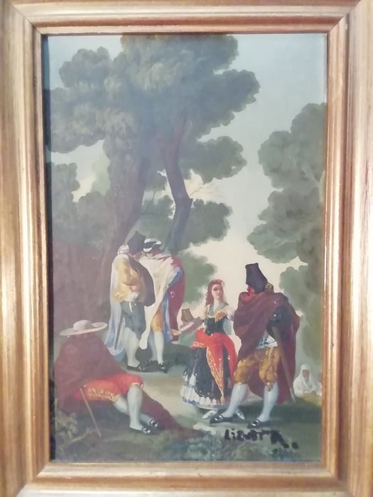 Obraz Scena rodzajowa sygn. Lizut R. Wym. 40x20 cm. Zamienię