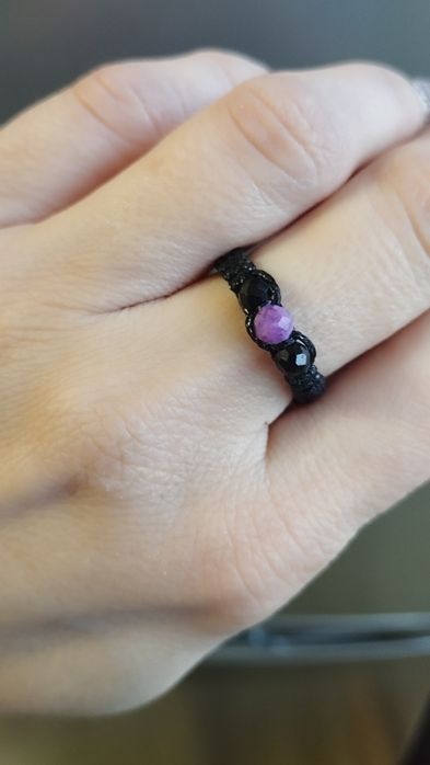 Pierścionek ametyst czarny turmalin