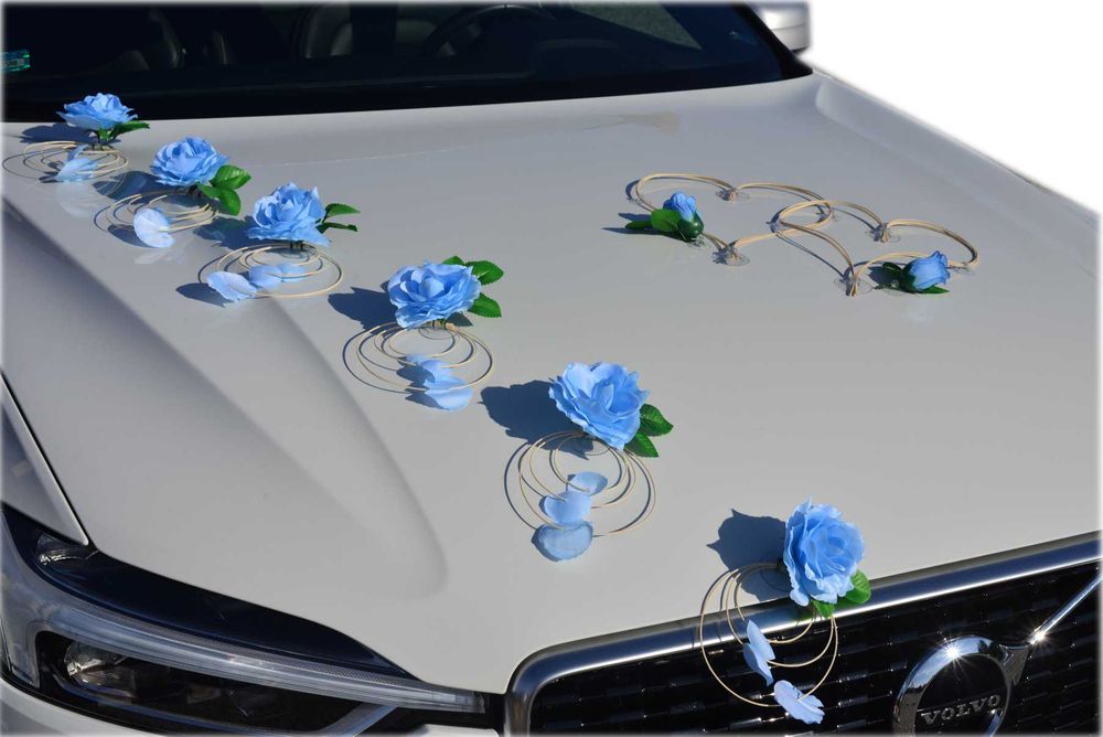 Niebieska ozdoba dekoracja na samochód do ślubu Nr 314