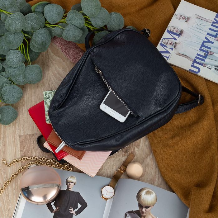 VERA PELLE plecak damski skórzany elegancki klasyczny V565 granatowy