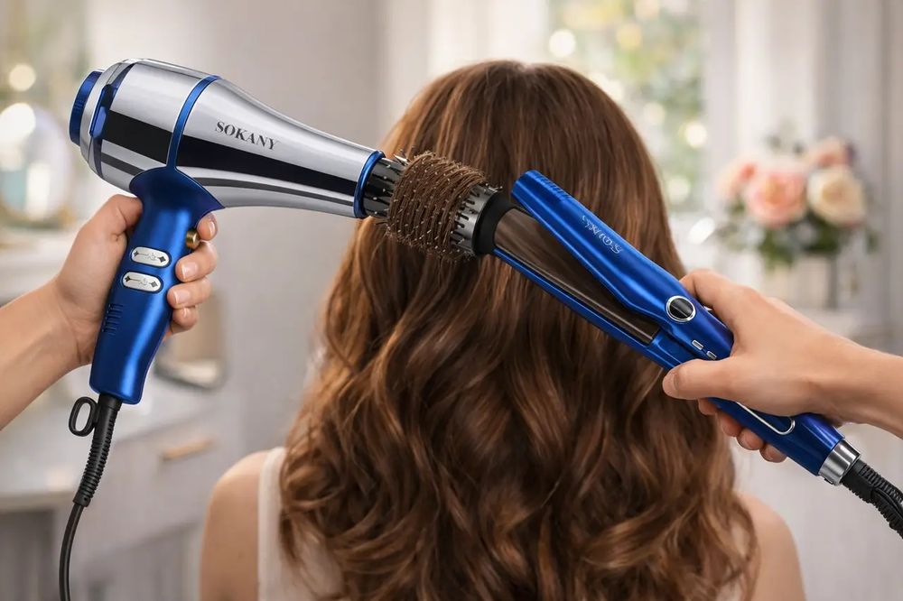 Набор для волос 2 в 1 Sokany Синий SK-14036, Утюг для волос, Фен и вып